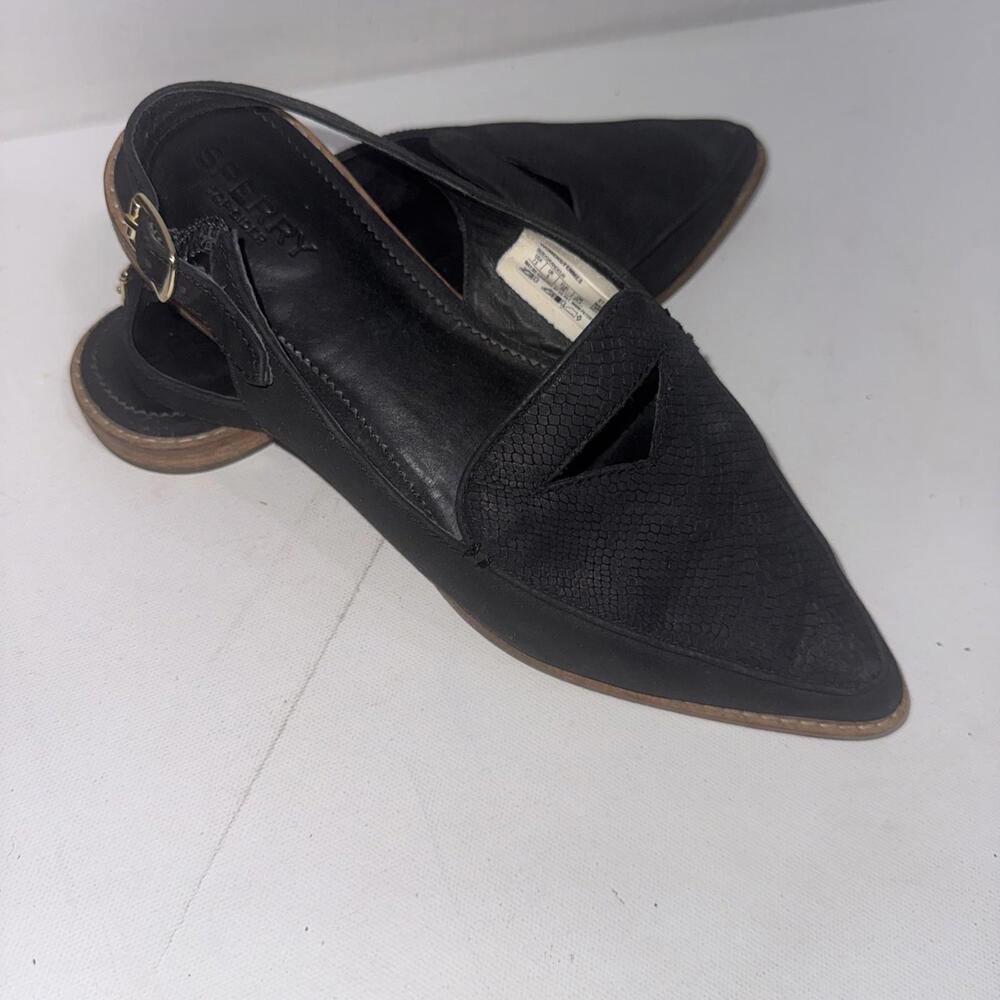 Sperry Black Leather Pointed Old Money Quiet Luxury Saybrook Slingback Flats 7.5